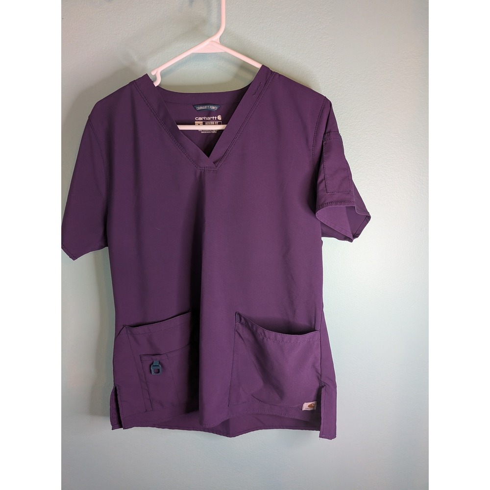 Carhartt Force Modern Fit V-Neck Scrub Top Purple Womens Small Short Sleeve